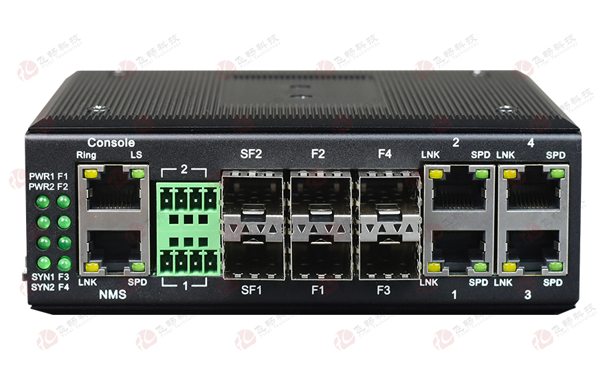 工業(yè)軌式4百兆電+4路百兆光+2路串口 2千兆光環(huán)網交換機